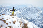 Below: Jeremy Jensen and his powder surf board on top of the Northern Wasatch Range. Photo: Jeremy Jensen