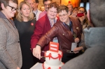 Newlywed gay couples partake in a heartwarming cake cutting at this Sundance Wedding Reception. Photo: Logan Sorenson / LmSorenson.Net