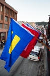 Human Rights, Equality flags line the railing at Wahso Asian Grill on Main Street in Park City. Photo: Logan Sorenson / LmSorenson.Net