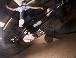 Santiago Bustos was stomping flip tricks on this bank all afternoon. Photo: Matthew Windsor