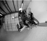 Jeff Edge, one of the builders of the park, takes a moment to put in work on the mini ramp. Photo: Matthew Windsor