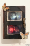 Hundreds of torn pages create depth in these altered book dioramas. Printed transparencies layered throughout the book suspend text above a background image. Photo: John Barkiple