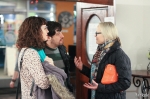Talia Dajes, Alejandro Quin and Susan Vogel chat by the entrance. “I shouldn’t say this, but the gallery has never looked better. It’s peaceful, unsettling and powerful,” Vogel said. Photo: John Barkiple