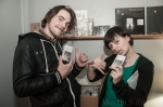 Samuel Woodare and Madison Donelly, drummer of Foster Body, showing off the new cassette release, Landscapes. Photo: Martín Rivero