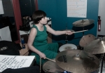 Madison Donelley on drums giving a thick beat for Foster Body. Photo: Martin Rivero