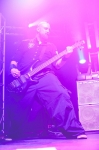 Marco Coti Zelati, bassist for Lacuna Coil, takes a wide power stance as he lays down deep and powerful bass lines. Photo: Garrett Allen