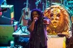 Stephen Marley alongside his golden lion of Zion statue. Photo: Talyn Sherer