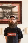 Artist Phillip Lambert and his (SOLD) piece "I Am Become Death." Photo: Logan Sorenson / LmSorenson.net