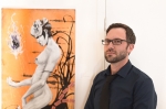 Artist Joshua Johnston, and his mixed media piece "Disconnected." Photo: Logan Sorenson / LmSorenson.net