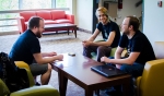 Paige Ashlynn and David Hurst of Tripleslash Studios being interviewed by SLUG's Henry Glasheen. Photo: Matt Brunk (unlifephotography.com)