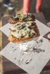 To begin, we taste the mushroom toast with fontina and creamy duxelles. Photo: Talyn Sherer