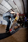 Brent Hull, blunt on the mini ramp during warm-ups. Photo: Matthew Windsor