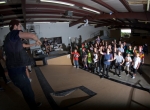 The product toss. Kids were going wild for free merch. Photo: Matthew Windsor