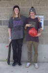 Dallon Evensen and Mikel Asmus pose with their skateboard and helmet before the jam session begins. Photo: Robin Sessions