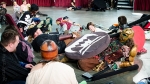 Piles of the giggling dead during the Belegarth Medieval Combat Society demonstration in the arena. Photo: Matt Brunk