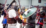 The Society for Creative Anachronism showing off their brutal combat training, featuring hard weapons and heavy armor instead of the usual foam padding. Photo: Matt Brunk