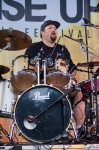 Drummer/vocalist Adam Patterson of The Expendables has no problem giving the fans a healthy dose of his bass drum. Photo: Talyn Sherer