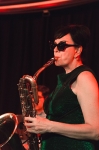 Paula Henderson on the baritone saxophone. Photo: Logan Sorenson/LmSorenson.net