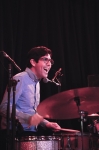 Andres Renteria, drummer for Nick Waterhouse, having a great time hammering those drums. Photo: Logan Sorenson/LmSorenson.net