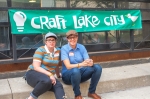 Kate and Jacque sitting under the Craft Lake City banner, waiting for the Q&A session to begin. Photo: Garrett Allen