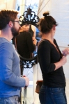 “I love the shape. It’s soft and beautiful, and I love the shoulder strap,” Amy said while Sam watched her try several of Crow’s leather purses. In the end, she went with black. Photo: John Barkiple