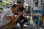Brett Millett, of Hands of Industry, is the handyman coming through for Nathan Larsen, owner of Velo City Bags, re-wiring his sewing machine to continue on day two. Mad love to the both of you. Photo: @snakesphoto