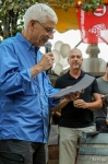 Squatters' cofounder Peter Cole addresses a crowd of longtime friends and employees as he narrates the origin story of Utah’s first brewpub. “Our future is staggeringly bright,” he said. Photo: John Barkiple.