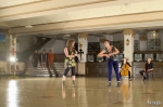 Emma Sherman plays clarinet while Amy Freitas twirls around her. Freitas is the creative force behind Porridge for Goldilocks, a multi-discipline improve group. Their work in progress tonight is called Porridge for Mudson. Photo by John Barkiple.