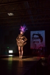 A model poses as part of one of many fashion installations. Photo: Tyson Call