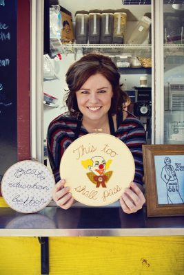 Marie Brian of The Cotton Floozy shares her brilliant sense of humor through embroidered epithets.