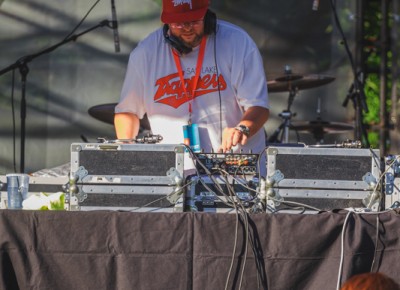 City Weekly Best of Utah Music 2015 Winner J Godina gets some nice shade up on the stage as the temperature climbs throughout the day.