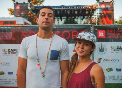 (L–R) Ryan and Taylor pose for a quick photo as they make their way to the food trucks lining the perimeter of the park.