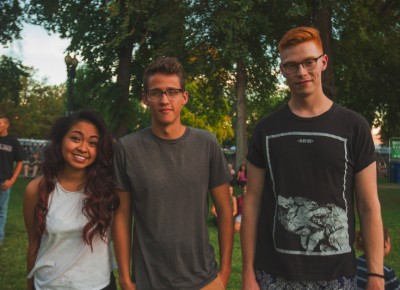 (L–R) Friends Laura Pham, Adam Fuller and Hagen McCombs came out to get their weekly dose of hip hop through the sounds of Bishop Nehru and Prhyme.