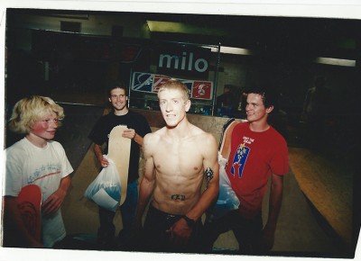 Oliver Buchanan, Mike Murdock, Jared Smith and first year S.O.D winner Chris Yourgalite, at the Connection Skate Park.