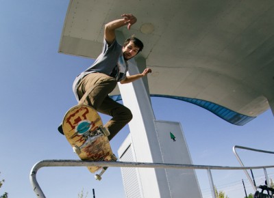 After taking a hard slam, Mike Zanelli got back up and made this frontside feeble the next try. Photo: Weston Colton