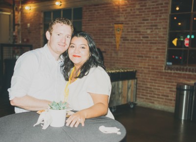 (L-R) Tracy and Monica Mills hanging out at the standing tables decorated with succulents and goodie bags. Photo: @clancycoop