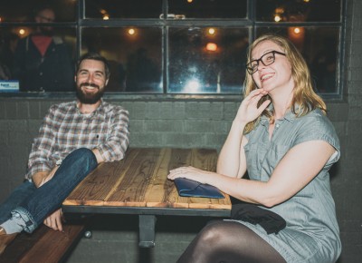 (L-R) Chris and Anna Brozek of Big Cartel hang out outside Publik on the tables Publik recently added. Photo: @clancycoop