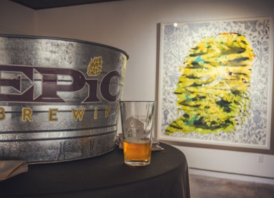 The best pairing of the night goes to Epic Brewery and artist Firelei Báez as the Imperial IPA mirrors perfectly the man who looks like a giant hop. Photo: Talyn Sherer