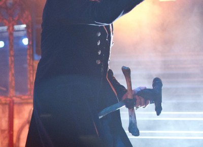 King Diamond throws metal horns to the audience. Photo by Madi Smith.