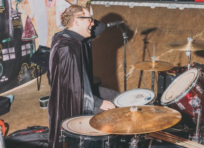 Jeremy Devine drumming for The Go-Go's (Foster Body). Photo: Tyson Call @clancycoop