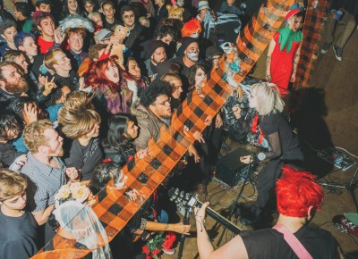 Katrina Ricks Peterson of Baby Ghosts playing Gerard Way of My Chemical Romance playing a cover of MCR's cover of Queen's song, "Under Pressure" (phew!) Photo: Tyson Call @clancycoop