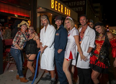 This bar-filled stretch of 200 South served as a magnet for Halloween partiers. Photo: John Barkiple