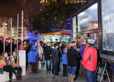 Chow Truck and Fiore Wood-Fired Pizza anchored the west end of KRCL’s 2015 Polar Jubilee. Lines were long, but the service was food-truck fast and friendly. Photo: John Barkiple