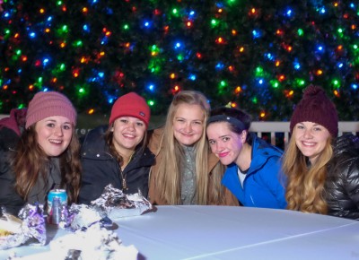 (L-R) Olivia Walker, Megan Kearl, Annika Lindsay, Amelia Christensen and Emily Boren enjoy food truck fare from Chow Truck and Fiore Wood-Fired Pizza. Photo: John Barkiple