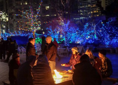 Fire pits and colored lights made for a magical night at KRCL’s 2015 Polar Jubilee. Photo: John Barkiple