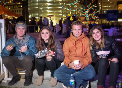 (L-R) Double daters John Anderson and Bella Didier join Dan Jorgensen and Meredith Larsen for dinner and a Two Nations performance at KRCL’s 2015 Polar Jubilee “The Internet said it’d be awesome,” Larsen said. Photo: John Barkiple