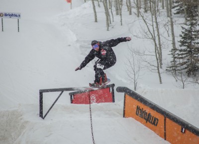 Alec Packer, Open Men's Snowboard, gap to frontslide. Photo: Cezaryna Dzawala