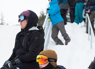 Spectators and judges alike took in the action from the steps outside Millicent Chalet. Photo: Niels Jensen