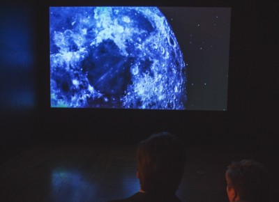 We all stare in amazement as we are taken to space by artist Larissa Sansour's "A Space Exodus" video. Photo: talynsherer.com