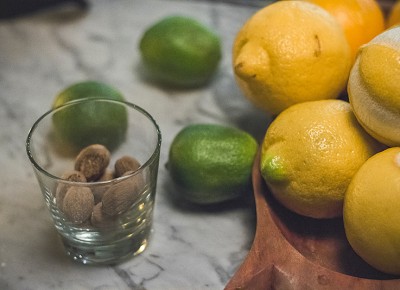 Some cocktail garnishes rest easy on the marble-top bar awaiting to be devoured. Photo: Talyn Sherer